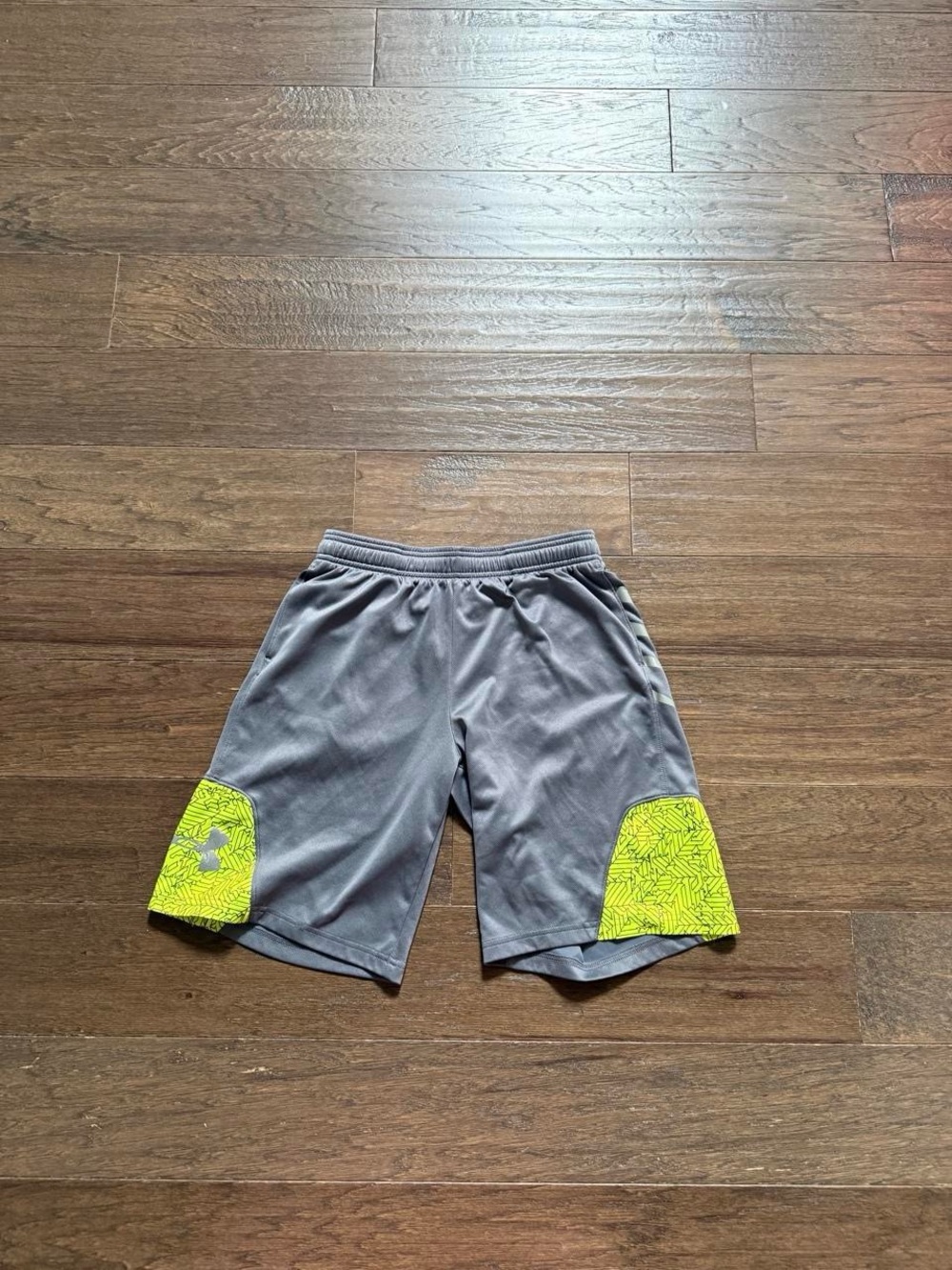 Under Armour Kids Gray Athletic Shorts with Neon Yellow Accents